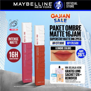 MAYBELLINE OFFICIAL Paket Hemat Superstay Matte Ink 2 pcs Ombre Set Lipstick - Long Lasting Lipstick Matte Waterproof Transferproof Lipstik