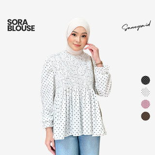 Sora Smocked Polka Blouse - Blouse Smock Wanita - Polkadot blouse - Atasan Wanita