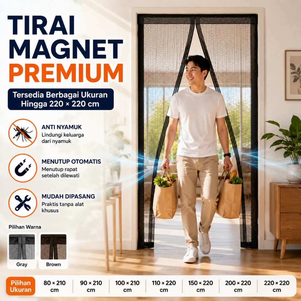 ม่านประตูแม่เหล็กป้องกันยุง - ทนทาน ติดตั้งง่าย เป็นมิตรกับสัตว์เลี้ยง ตาข่ายประตูแม่เหล็กแรงสูง | ข
