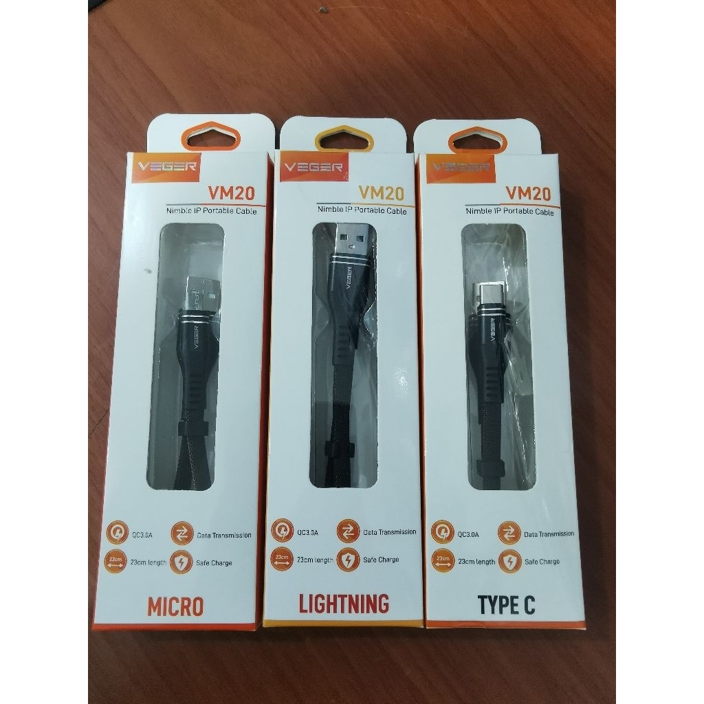 VEGER VM20 สายชาร์จข้อมูล USB Type C 23 ซม. ชาร์จเร็วสูงสุด 40W