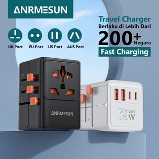 ANRMESUN Universal Travel Adaptor Travel Charger GaN 45W 65W Fast Charging Stop Kontak Traveling Colokan Universal Adaptor International USB Type C Adapter Colokan Universal Traveling Jepang Arab Saudi Australia Malaysia China EU US UK Type C/G/A