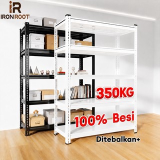 IRONROOT Rak Besi Siku 5/6 Susun 100% Besi Rak Besi Susun Gudang Serbaguna Supermarket Dapur