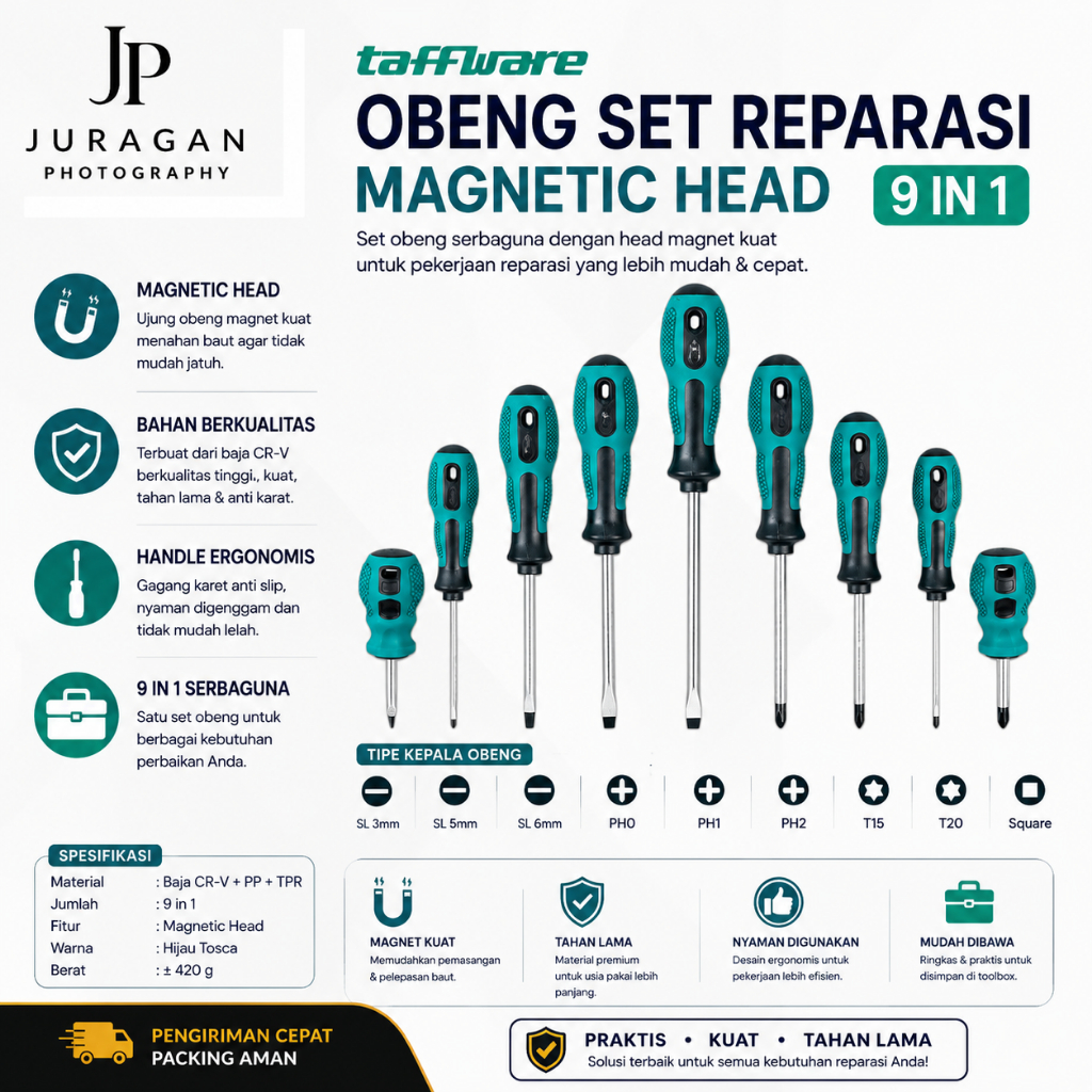 JP Taffware ชุดไขควงซ่อมหัวแม่เหล็ก 9 in 1 - SK803
