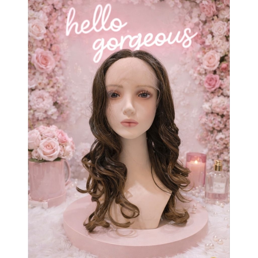 HYO-RI WIG : FRONT LACE WIG FRONT LACE WIG ผู้หญิงยาวขนาดกลาง CURLY WAVE WIG KOREAN NATURAL BLONRANG