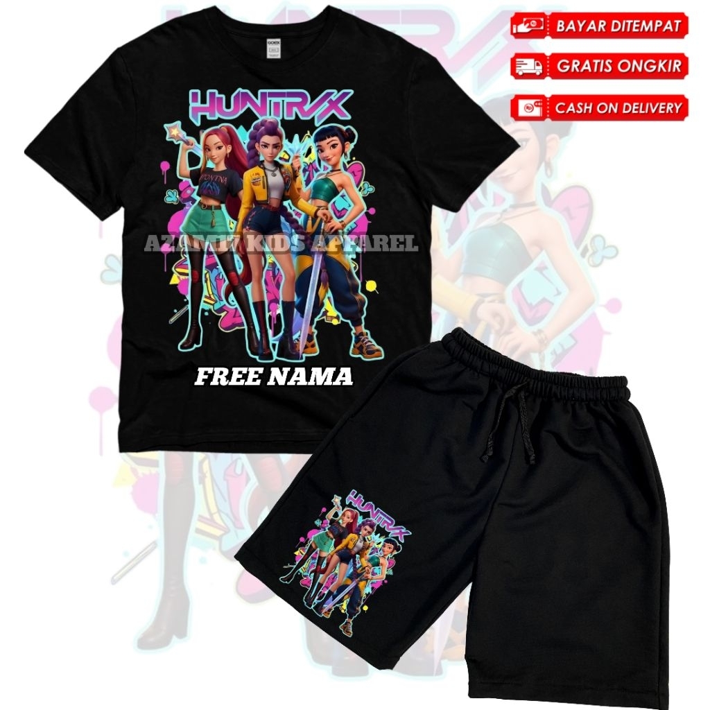KPop Demon Hunters Huntrix ชุดเสื้อยืดและกางเกงขาสั้นสําหรับเด็ก Rumi Mira Zoey Character Etc ชื่อฟร