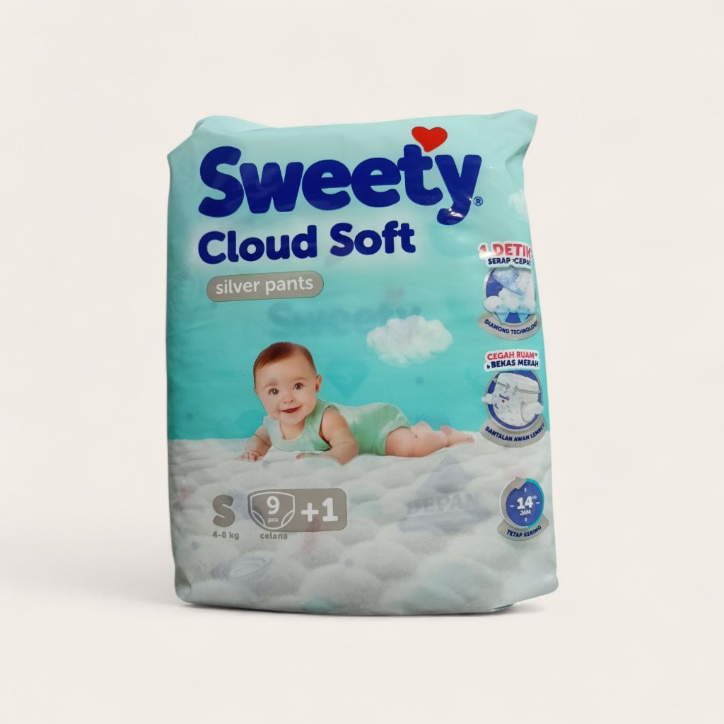 SWEETY SILVER PANTS ผ้าอ้อมเด็ก Cloud Soft รุ่น PANTS. S9+1, M8+1, L7+1, XL6+1.
