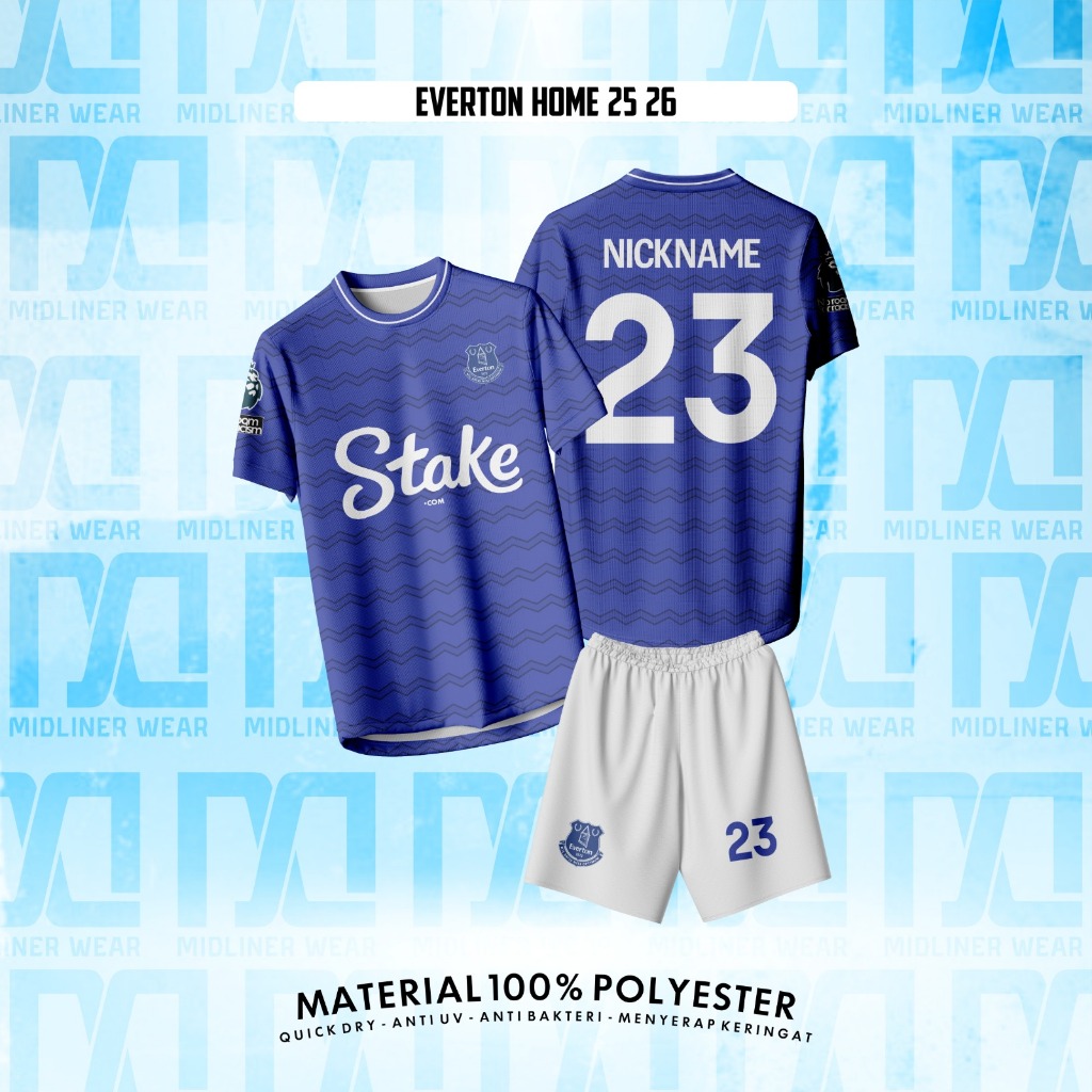 EVERTON HOME 25/26 Dryfit เสื้อฟุตบอลเด็กและผู้ใหญ่ – ชุดแขนสั้นยาว/ชื่อที่กําหนดเองฟรีด้านบน