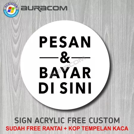 ป้ายอะคริลิค Order & Pay Here Round Label Order & Pay Here + สายโซ่หัวแก้ว - B292