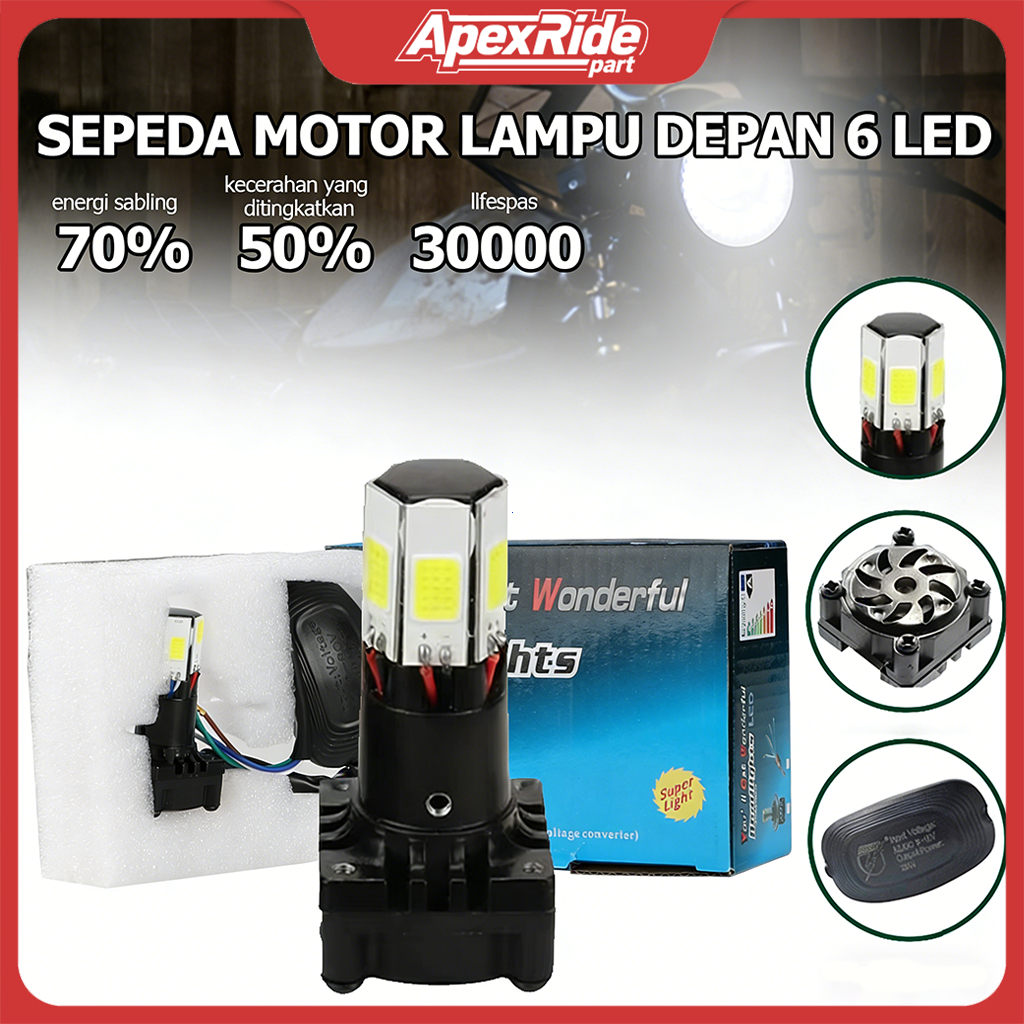 ApexRide 6 ด้าน COB รถจักรยานยนต์ไฟ LED 40W 6000LM IP65 Super Bright Universal H4 H6