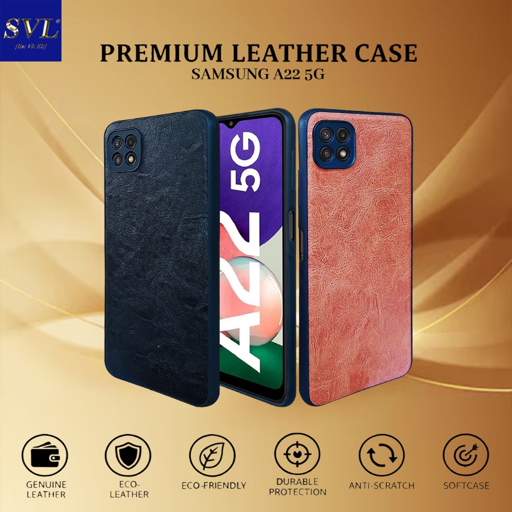 [ PREMIUM ] Leather Samsung A22 4G / A22 5G Casing Softcase Slim Case
