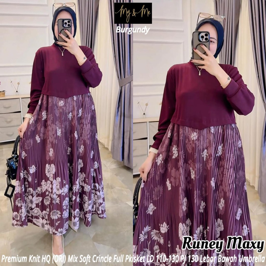 Runey Maxy Gamis Knit mix Plisset Premium My&Me
