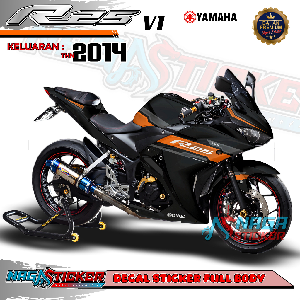 สติ๊กเกอร์รูปลอกรถจักรยานยนต์แบบเต็มตัว YAMAHA R25 OLD 2014 Simple Racemid Motif R2V15 ออกแบบที่ปรับ