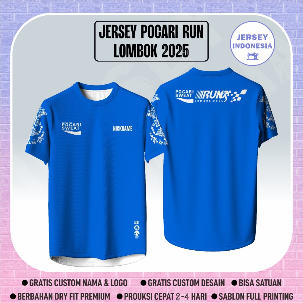 เสื้อวิ่ง POCARI SWEAT RUN LOMBOK 2025 – ฟรีวัสดุสั่งทําพิเศษและแห้ง พิมพ์เต็ม