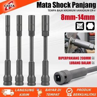 CASTA Mata Kunci Sok Panjang 200mm 1/2 Inch Impact Socket Ukuran 8mm 10mm 12mm 14mm Standar Profesional Kuat Tahan Benturan Untuk Buka Baut Bagian Dalam Mesin Motor Matic Presisi Tinggi Anti Karat Peralatan Wajib Teknisi Bengkel Berkualitas