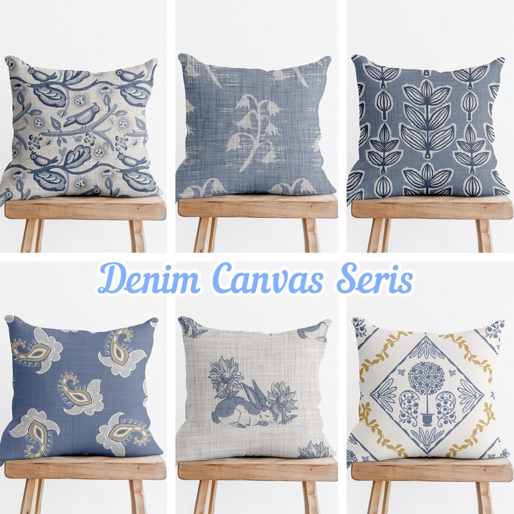 BLUE DENIM CANVAS SERIES ฝาครอบ PILLOW พิมพ์ใหม่ 40x40CM 50x50CM