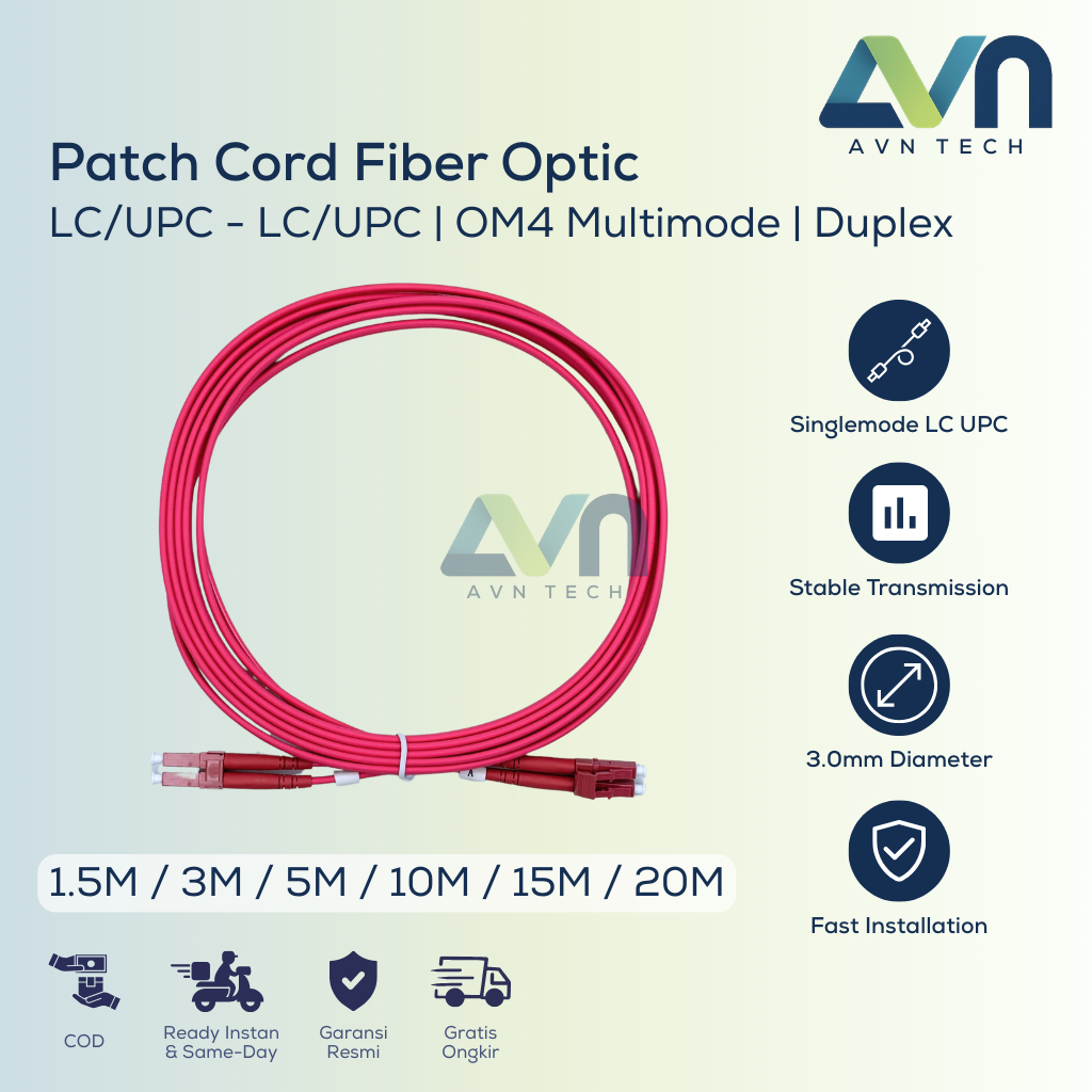 LC ถึง LC UPC Duplex OM4 สายไฟเบอร์ออปติก Multimode Optical Patch Cord FO สาย 3.0 มม. 1.5 / 3 / 5 / 