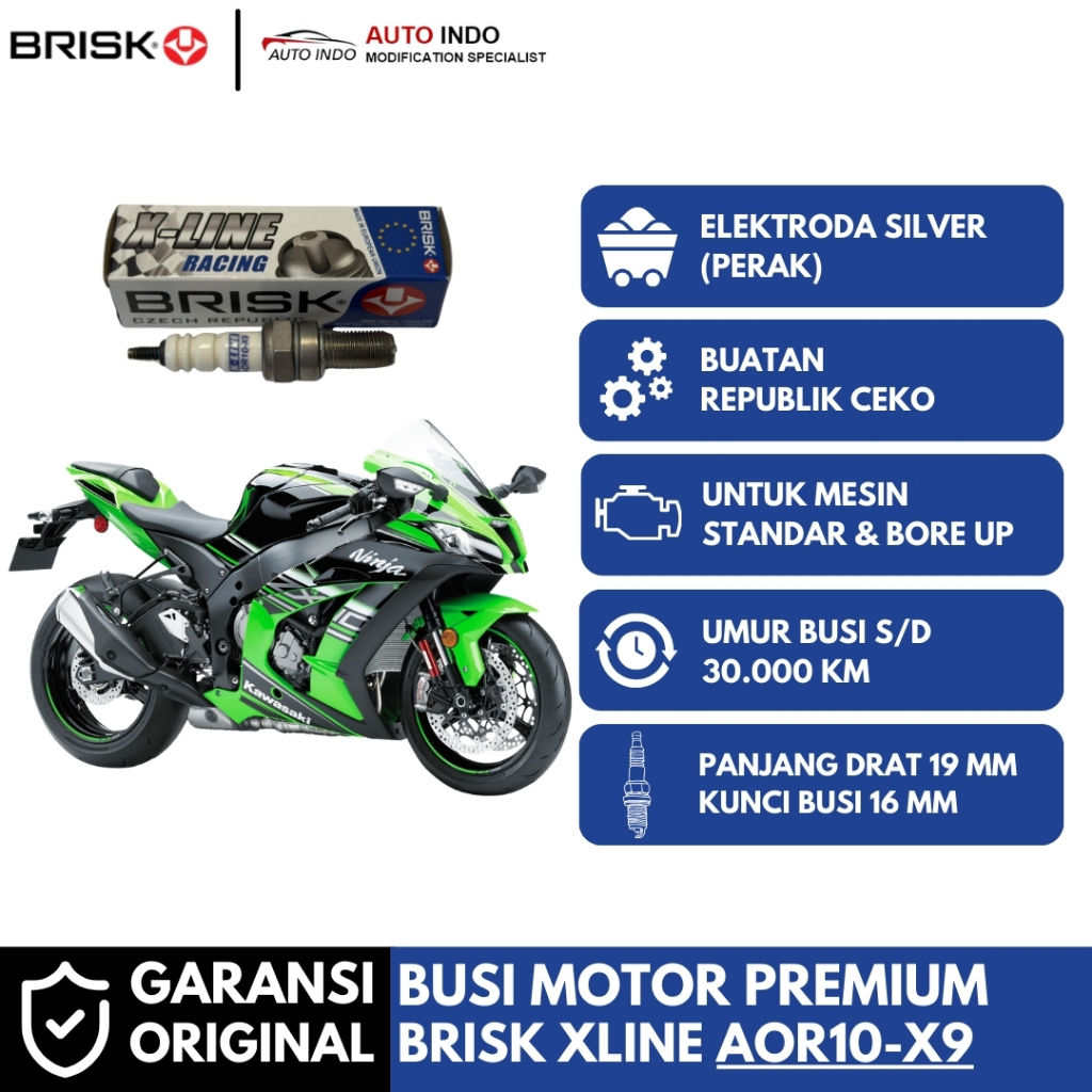 หัวเทียนรถจักรยานยนต์ Brisk Xline Racing OR10-X9 สําหรับ Kawasaki ZX6R | ประกัน Brisk ดั้งเดิม