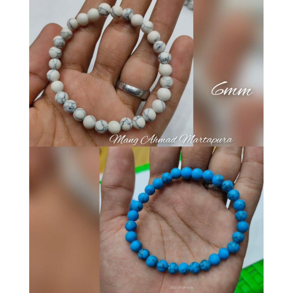 WHOLESALE Sinciang Howlite Turquoise Stone Bracelet White & Blue คุณภาพดีที่สุด