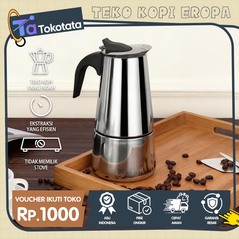 Tokotata Moka Pot / Espresso Maker เครื่องชงกาแฟสแตนเลสเตาตั้งพื้น 1-2 ถ้วย วัสดุทนทานและทนทาน BPA ฟรีกาแฟหนาผลเหมือนคาเฟ่ ฟรีแหวนบีบ