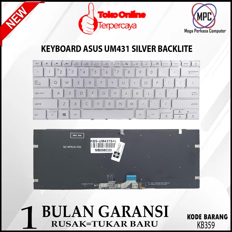 Asus ZenBook 14 UM431 UM431D BX431FL คีย์บอร์ดแบ็คไลท์สีเงิน