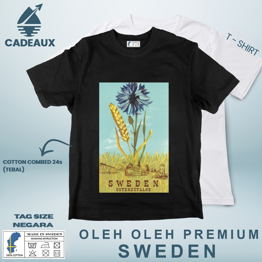 SWEDEN 15 SOUVENIR เสื้อยืด SWEDEN STATE TAG เสื้อยืดผ้าฝ้าย Combed 24s SOUVENIR ของขวัญพรีเมี่ยม