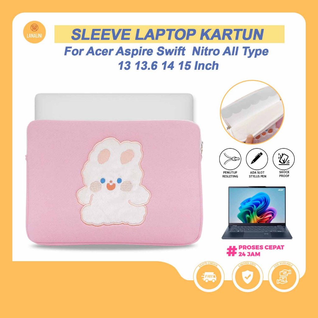 สีชมพูแขนป้องกันแล็ปท็อป Acer Swift Aspire Nitro Go 13 14 15.6 นิ้วกระเป๋าสีพาสเทลน่ารักกระต่ายแล็ปท