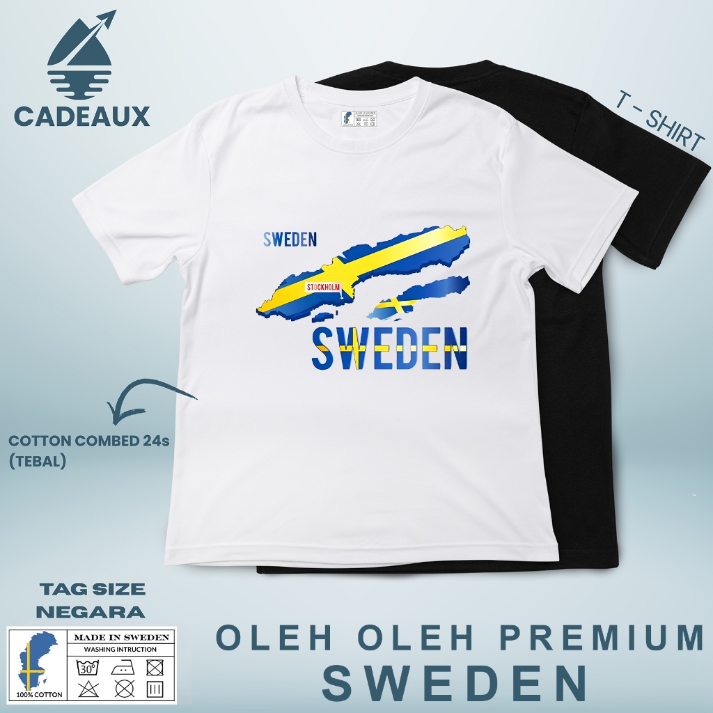 SWEDEN 62 SOUVENIR เสื้อยืด USING SWEDEN STATE TAG เสื้อยืดผ้าฝ้าย Combed 24s SOUVENIR ของขวัญพรีเมี