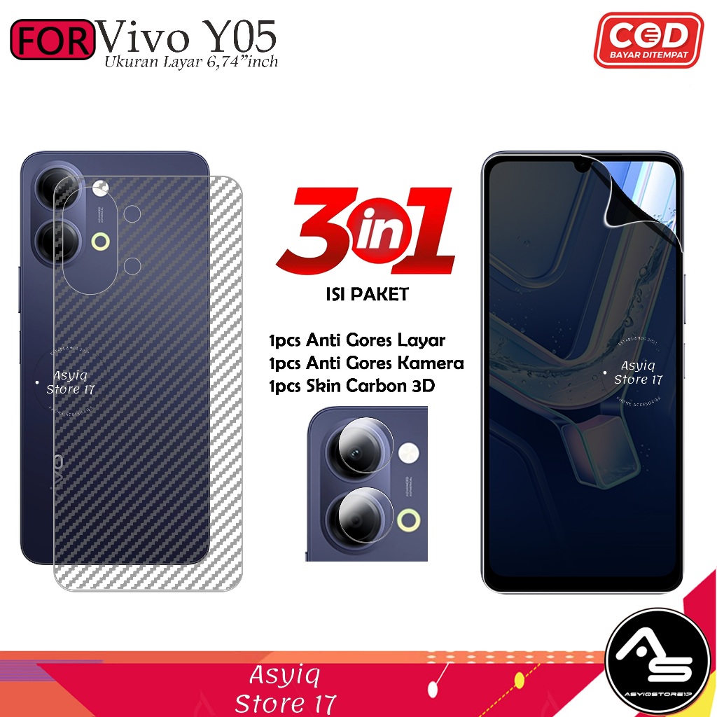 3IN1 Anti-Scratch Hydrogel Matte Vivo Y05 YO4 TPU jelly Protector Full Cover Saving Package