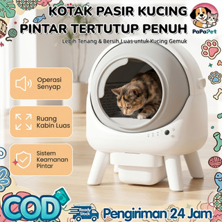 Kotak Pasir Kucing Otomatis Pintar, Ukuran Besar, Anti Percikan, Tertutup, Penghilang Bau Otomatis