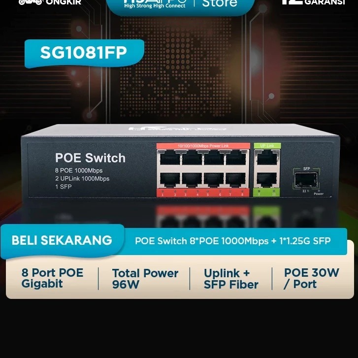 HSAirPo POE Switch SG1081FP 11Port 96W 8Port POE Gigabit 1000Mbps + 2 Uplink Gigabit + 1 SFP 1.25G S