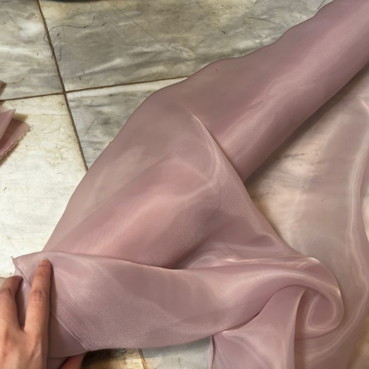 ผ้าไหมพรีเมี่ยมธรรมดา Organdi Organza ผ้า 1/2 เมตรผ้าแก้ว Pink Rosegold สี