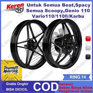 VELG BIKINGBOY Bintang Laut Ring 14 Untuk Beat,Scoopy,Genio,Spacy,Vario 110/110fi/Karbu VELG RACING CNC RINGAN 185/215 PNP