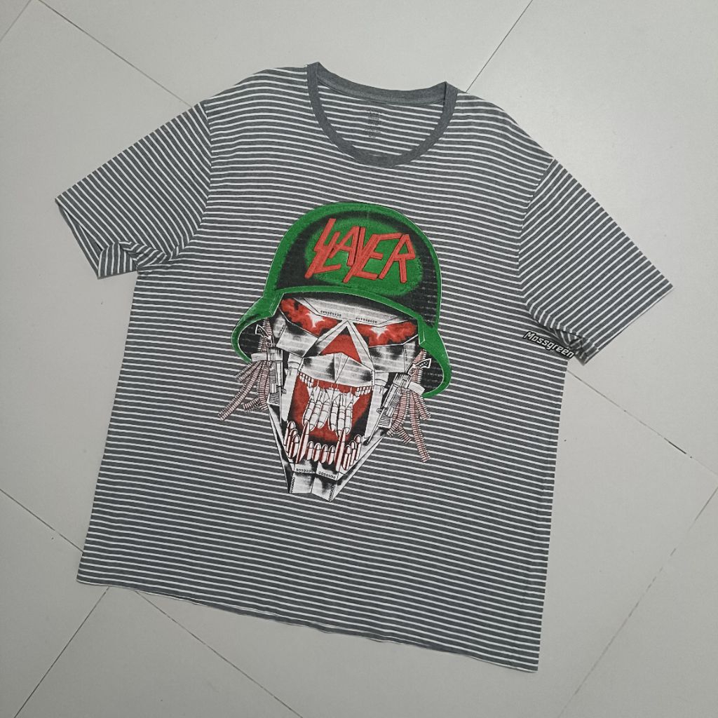 Skull military band slayer tag เสื้อยืดลายทาง jockey XL