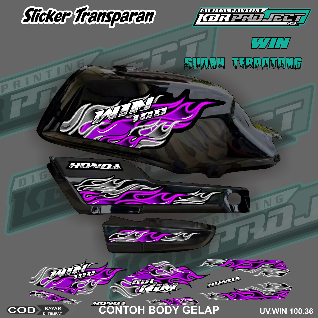 WIN 100 COOL PREMIUM TRANSPARENT STRIPING สติ๊กเกอร์ HONDA RACING VARIATION LINES 36 ชิ้น