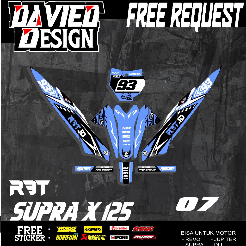 สติ๊กเกอร์ RBT SUPRA X 125 Bebek Modif Supermoto YZ Crf Klx Rbt ออกแบบใหม่ 25 06 ล่าสุด supra x 125