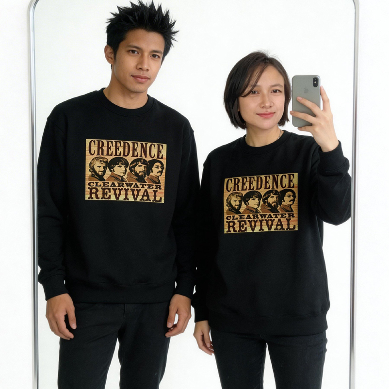 CCR BAND Creedence Clearwater Revival Crewneck Sweatshirt วัสดุผ้าฟลีซ | คอกลมลําลอง Unisex | เพียงส