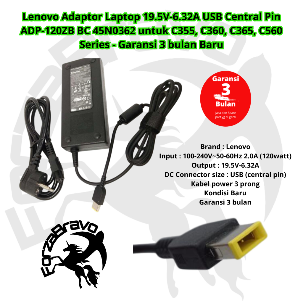 อะแดปเตอร์แล็ปท็อป Lenovo 19.5V-6.32A USB Central Pin ADP-120ZB BC 45N0362 สําหรับ C355, C360, C365,