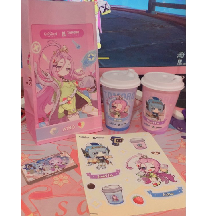 Official Genshin Impact Merchanded x Tomoro Coffee [ถ้วย, ถุงกระดาษ, สติ๊กเกอร์, การ์ด Redeem] Aino 