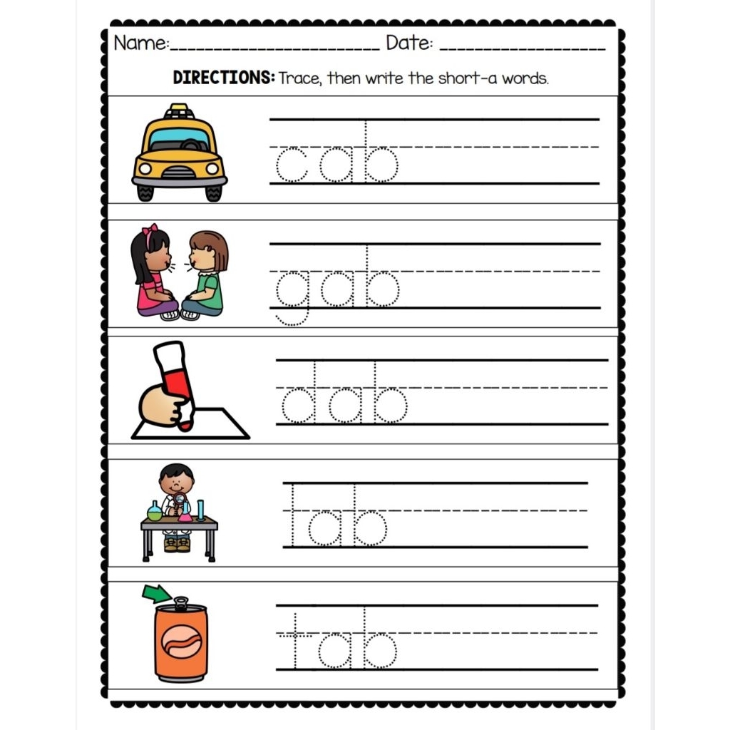 โมดูลการฝึกอบรม CVC ภาษาอังกฤษ (Consonant-Vowel-Consonant) – ชุดแผ่นการเขียนและติดตามคําสั้นสําหรับเ