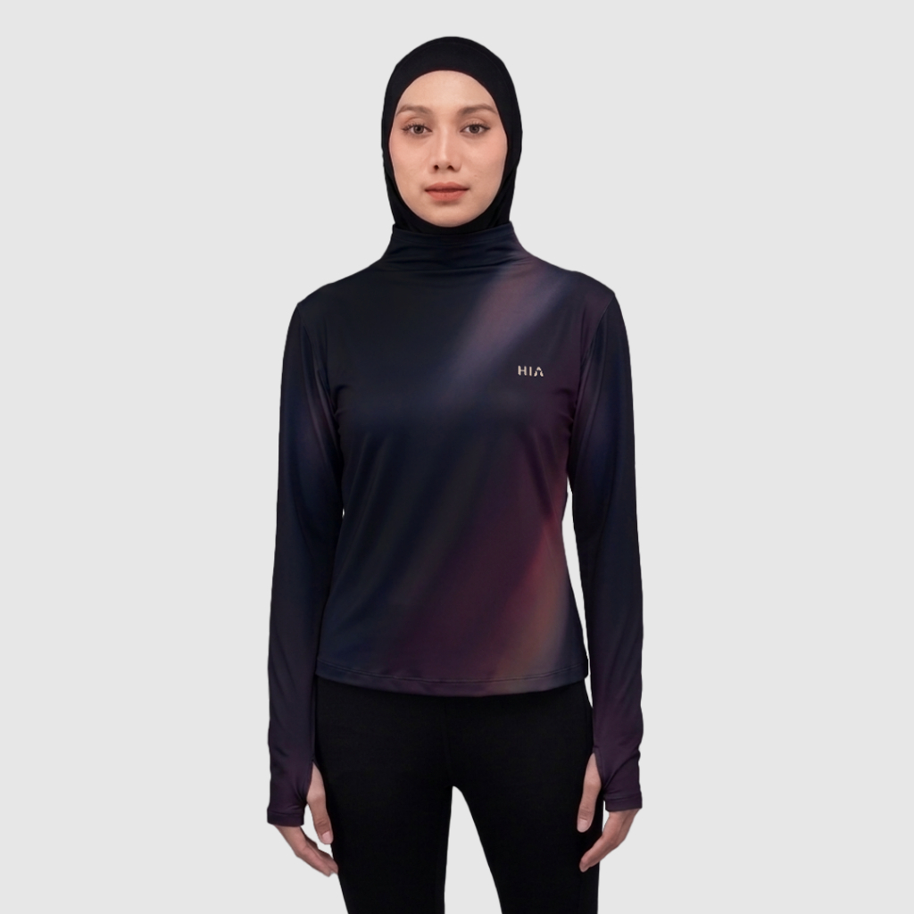 HIA Everywear Bhava พิมพ์ผ้าน้ําหนักเบาปกติ Fit เสื้อกีฬาวิ่ง Padel เทนนิสโยคะพิลาทิส Madder สีน้ําต