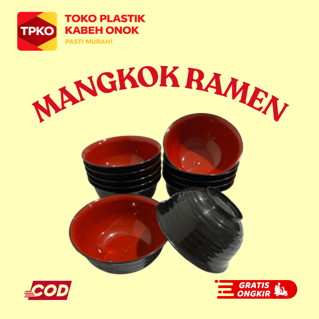 MERAH Ramen Plastic Bowl 6 [สีดํา-แดง]