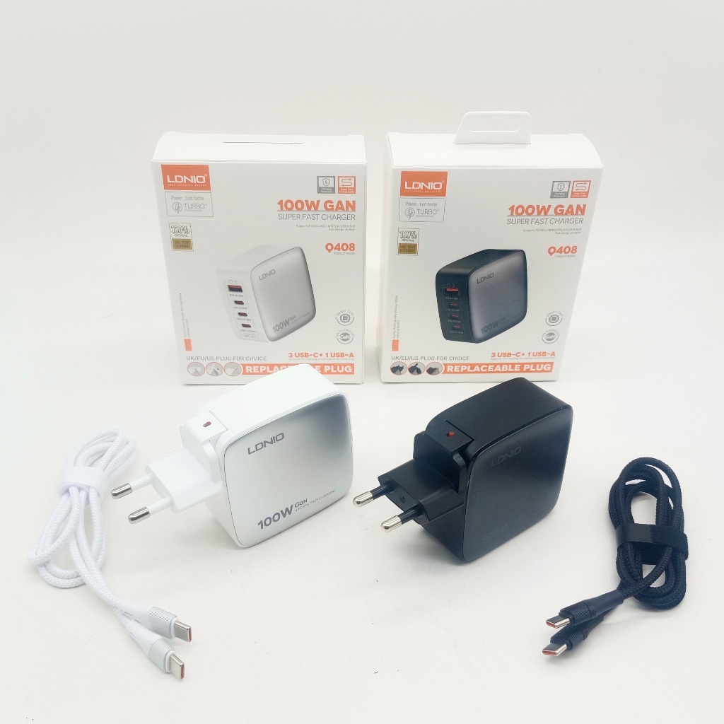 LDNIO Q408 100W GAN 3 USB-C CHARGER + 1 USB-A SUPER FAST CHARGER + สาย USB-C