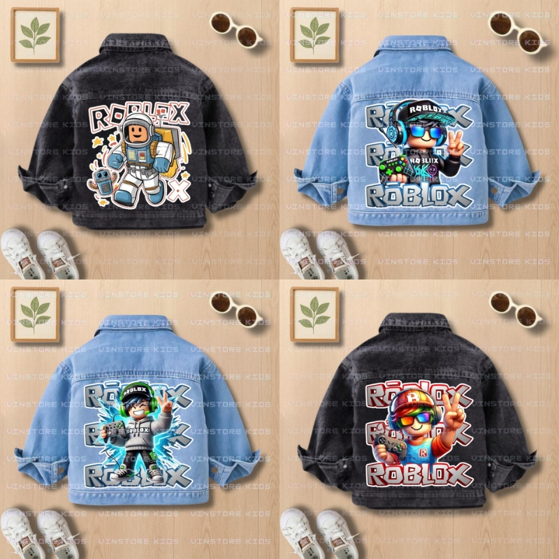 Roblox / Plain Boys Jeans Jacket อายุ 1-7 ปี Snow Blue & Snow Black