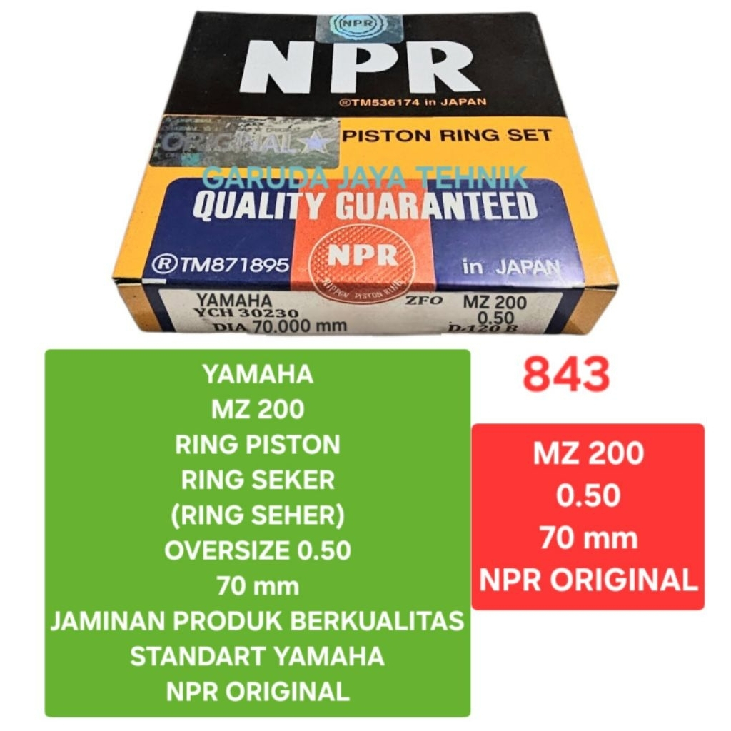 แหวนชุดแหวนลูกสูบแหวนลูกสูบแหวนลูกสูบแหวนลูกสูบ 050 yamaha MZ200 MZ 200 NPR ORIGINAL มาตรฐานแท้yamah
