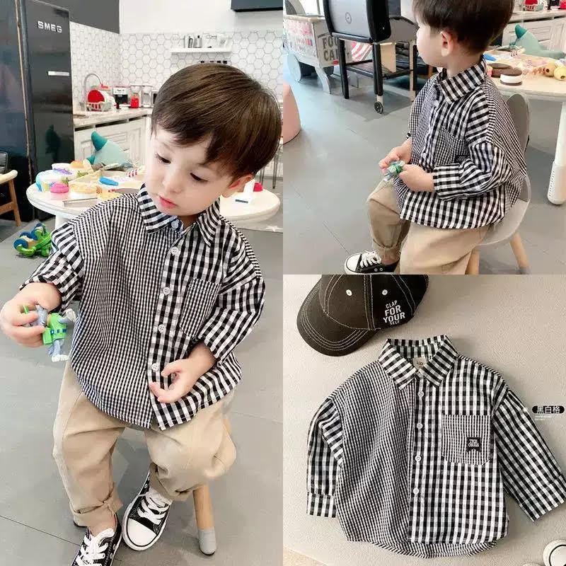KEMEJA ZION เสื้อเชิ้ตแขนยาวลายสก๊อตสําหรับเด็กผู้ชาย
