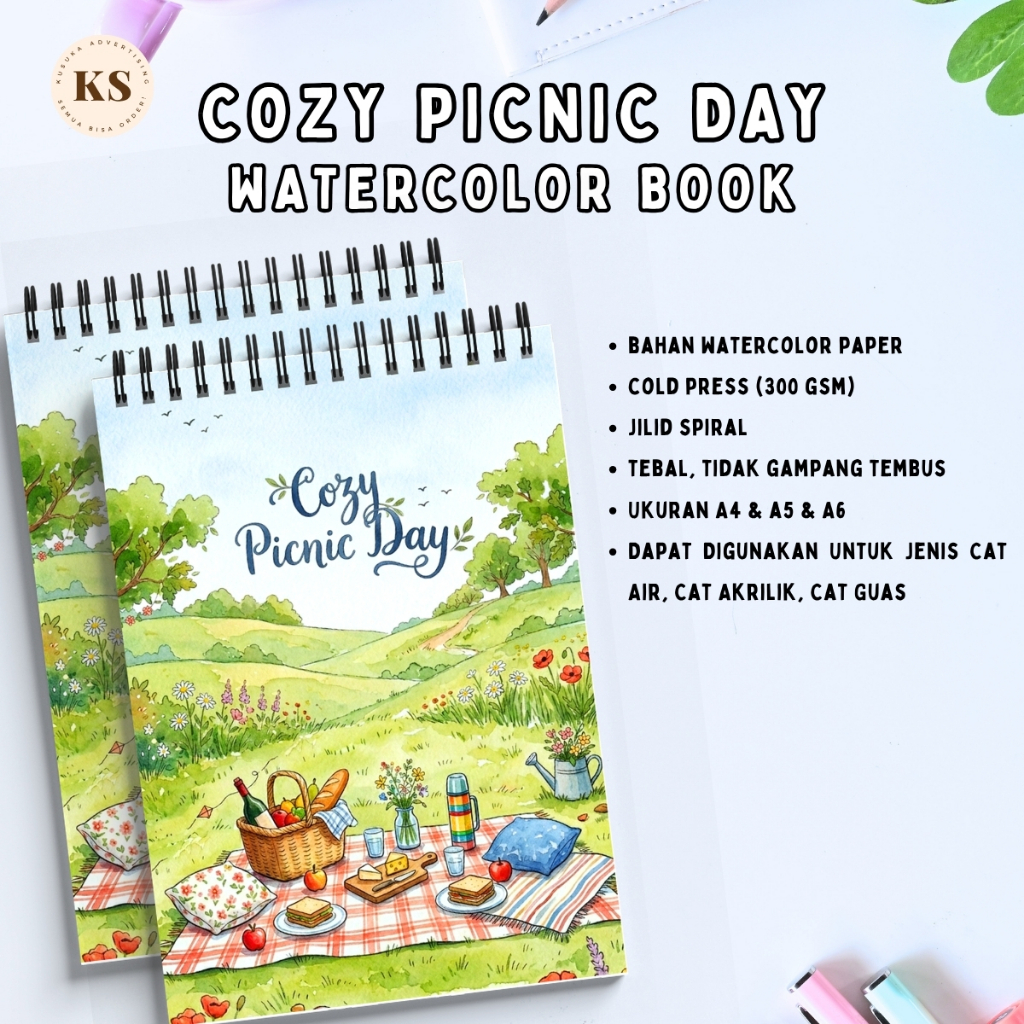 สมุดระบายสีสีน้ํา Cozy Picnic Day สมุดระบายสีสําหรับวัยรุ่นและผู้ใหญ่ธีมปิคนิค Healing Aesthetic Dra