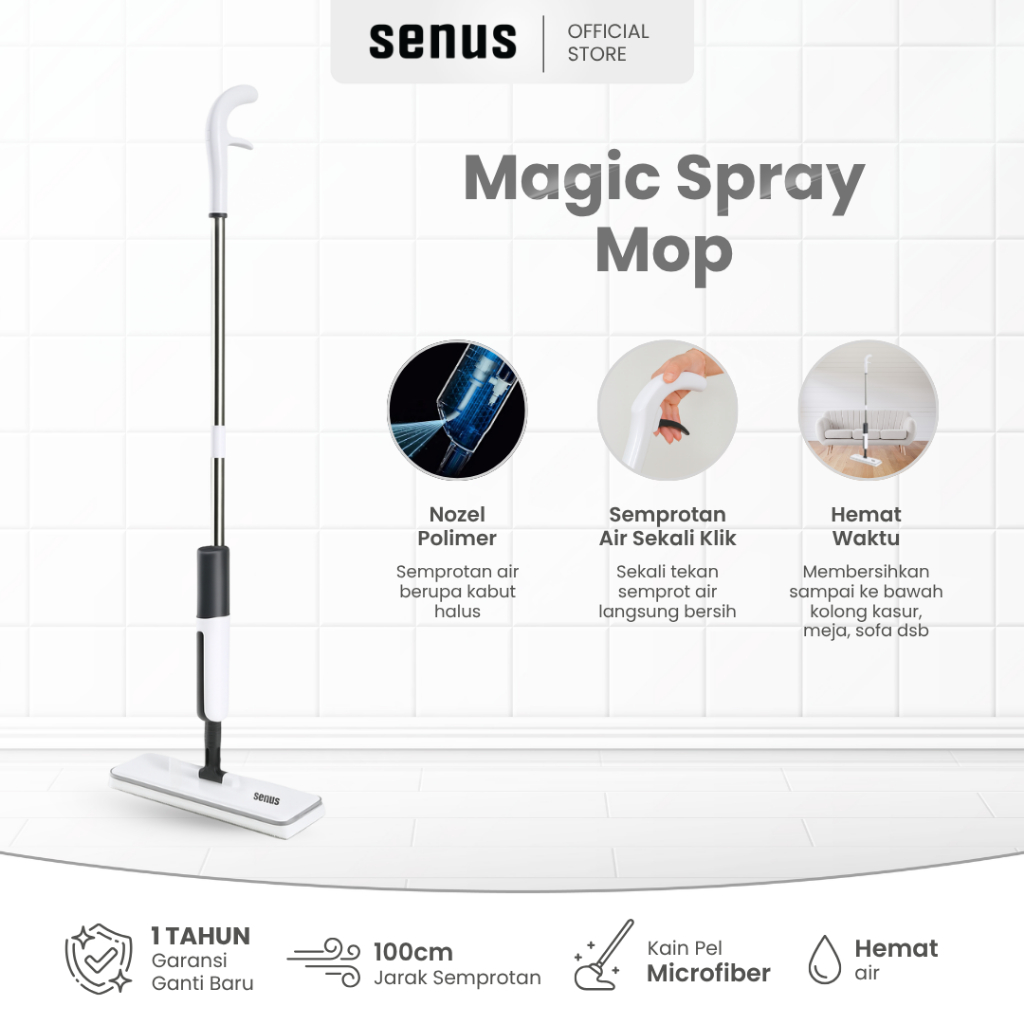 Senus Magic Spray Mop เครื่องมือทําความสะอาดพื้นสเปรย์ไมโครไฟเบอร์อัตโนมัติและอเนกประสงค์