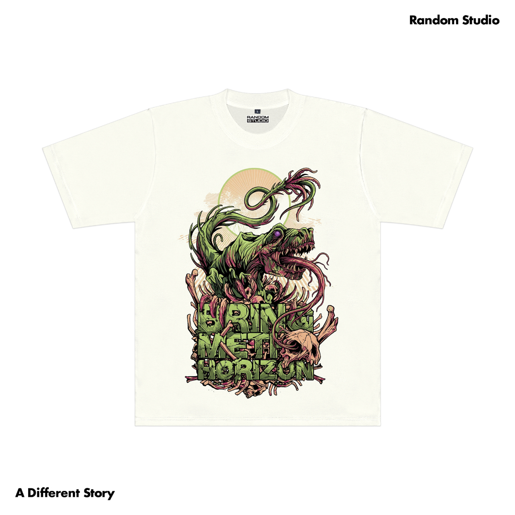 Random Studio Regular Tshirt Supersoft 24s Bring Me The Horizon Smoking Dinosaur White