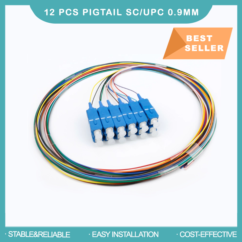 12 ชิ้นต่อแพ็คเกจ SC UPC Color Fiber Optic Pagtail 0.9 มม. 1.2 เมตร FTTH G652D