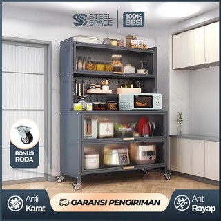 STEEL SPACE Rak Piring Rak Dapur Tertutup Besi Lemari Dapur Serbaguna Minimalis Anti Karat Full Besi